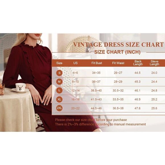 NWT Modest Elegant Long Sleeve Retro Vintage Victorian Ruffle Red Midi Dress XXL - Picture 10 of 16